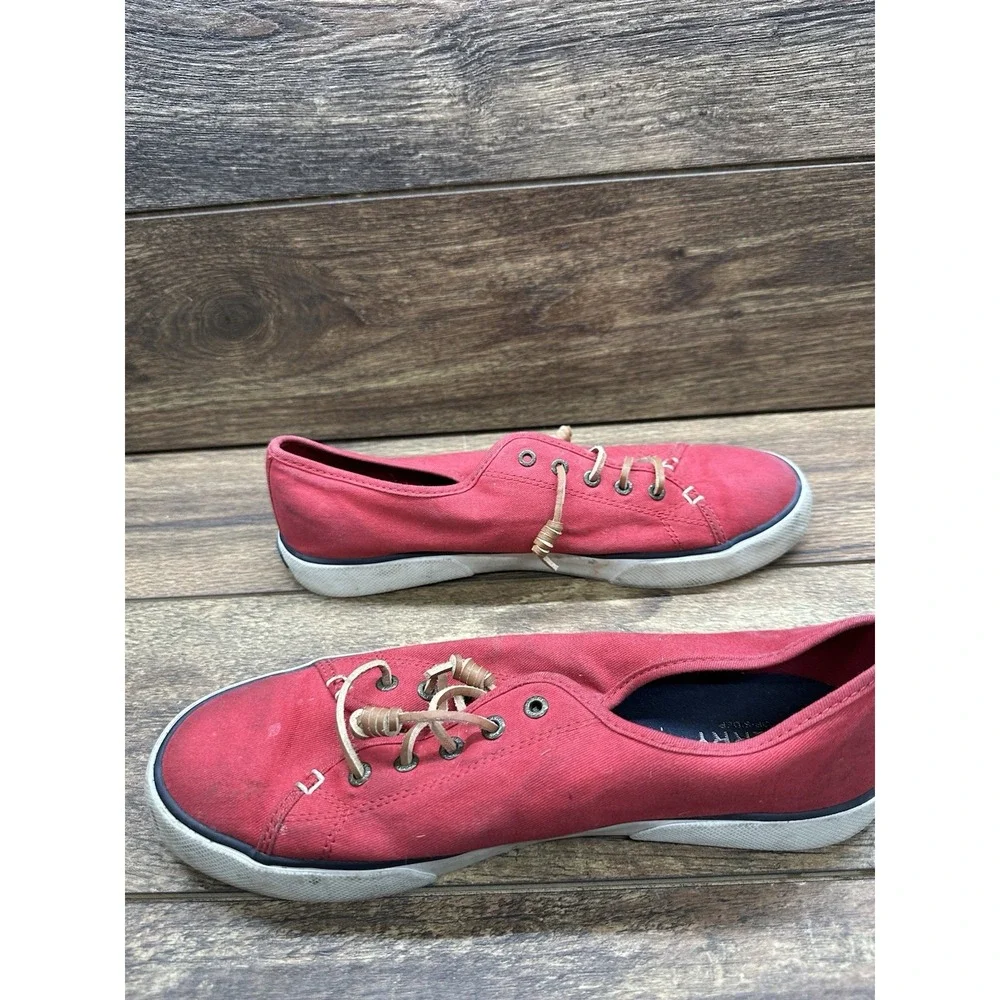 Womens Sperry Top-Sider Classic‎ Red Canvas Leather Laces Boat Shoes Flats Sz 10